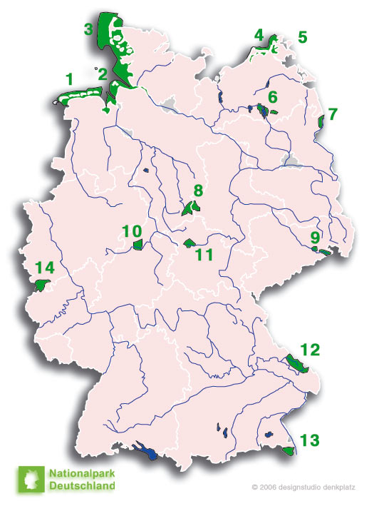 Karte der Nationalparks in Deutschland